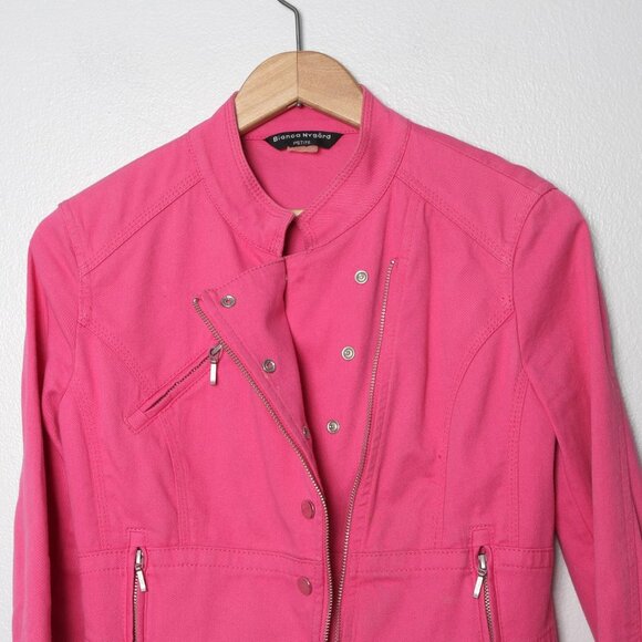 Bianca Nygård Pink Spring Moto Jacket Denim Lightweight Stretch Asymmetrical - Picture 5 of 10